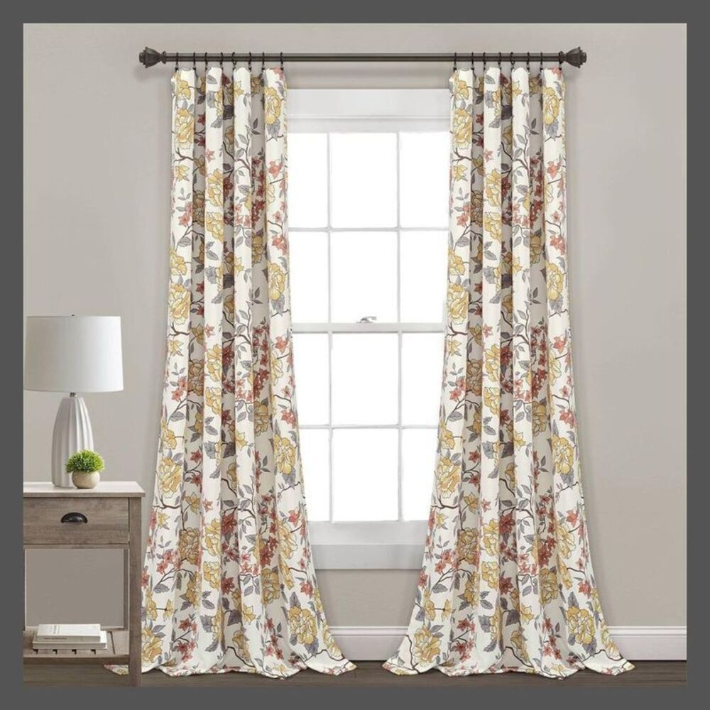 Lush Decor - Set of 2 (84"x52") Ivana Floral Light Filtering Wi White